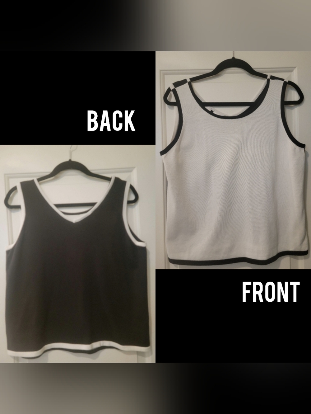Villager Petite Top PXL White & Black Sleevesless Light Weight Sweater Womens